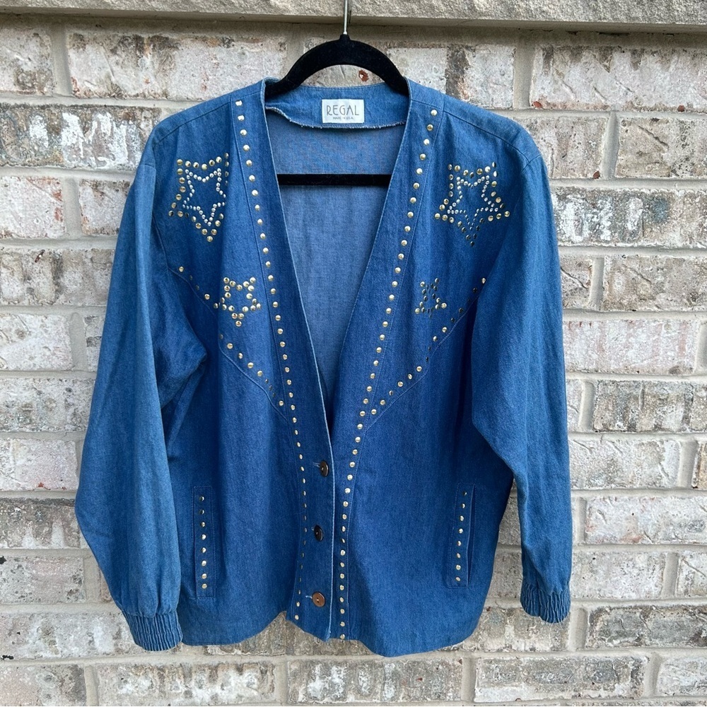 Vintage 80s Regal Studded Star Denim Western Jacket USA Made 10